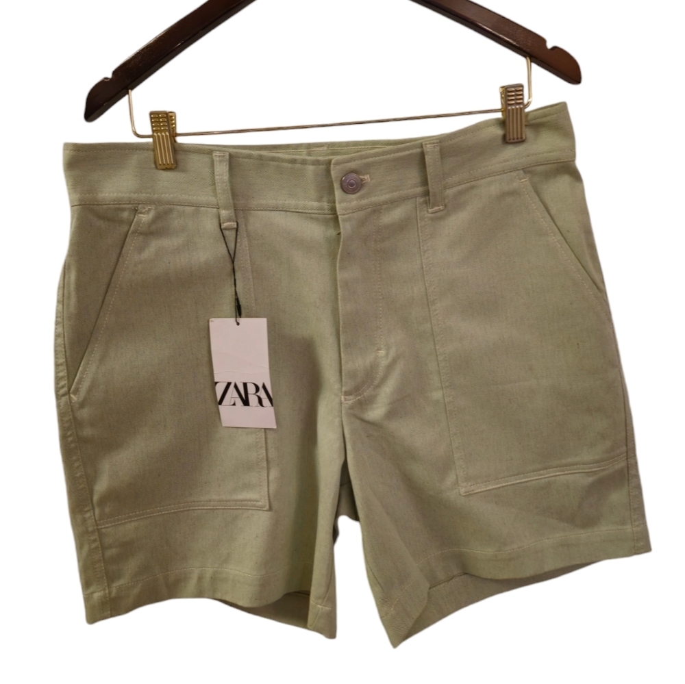 NWT Zara Men's Shorts Green Size 32 Exposed Pockets